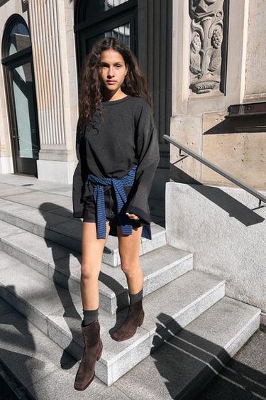 OVERSIZED LONG SLEEVE T-SHIRT - Dark grey marl by Zara