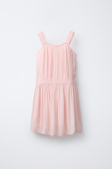 FLOWING DRESS WITH LACE INSERTS - Pale pink by Zara