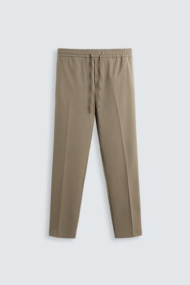 Zara COMFORT JOGGER-WAIST PANTS - Dark tan
