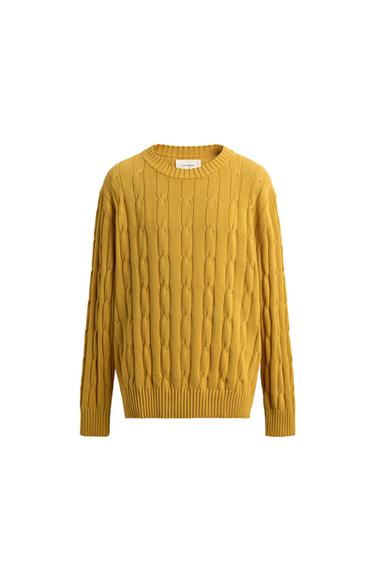 Zara TEXTURED WOVEN COTTON JUMPER - Yellow