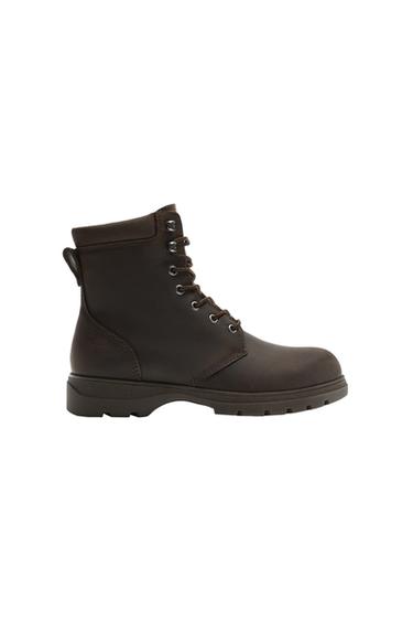 LEATHER LACE-UP BOOTS - Brown by Zara