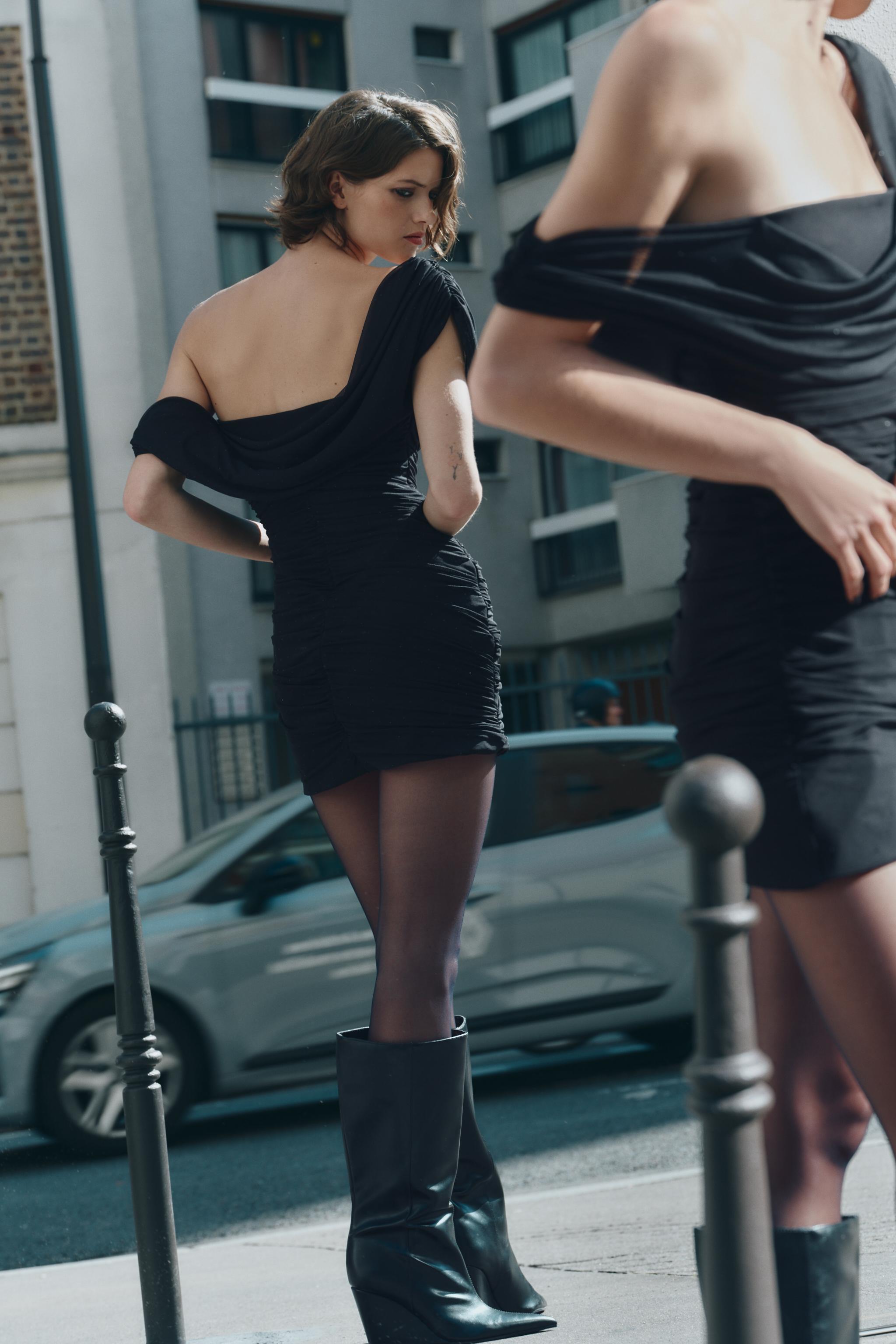 【人気の黒】新品　パーティーに！ラインストーン 黒　ツーピース d10774 メッシュラインストーンショートワンピース - ブラック | ZARA