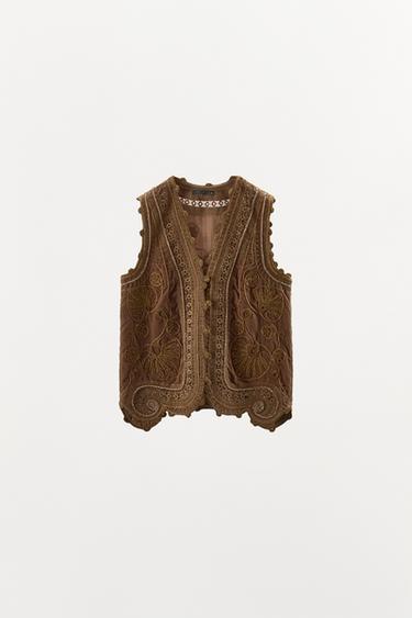 LIMITED EDITION VELVET WAISTCOAT WITH EMBROIDERY AND BEADS - Golden by Zara