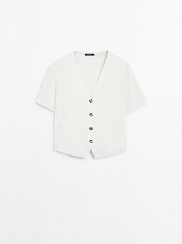 Cardigan manga corta punto fluido - Blanco de Zara