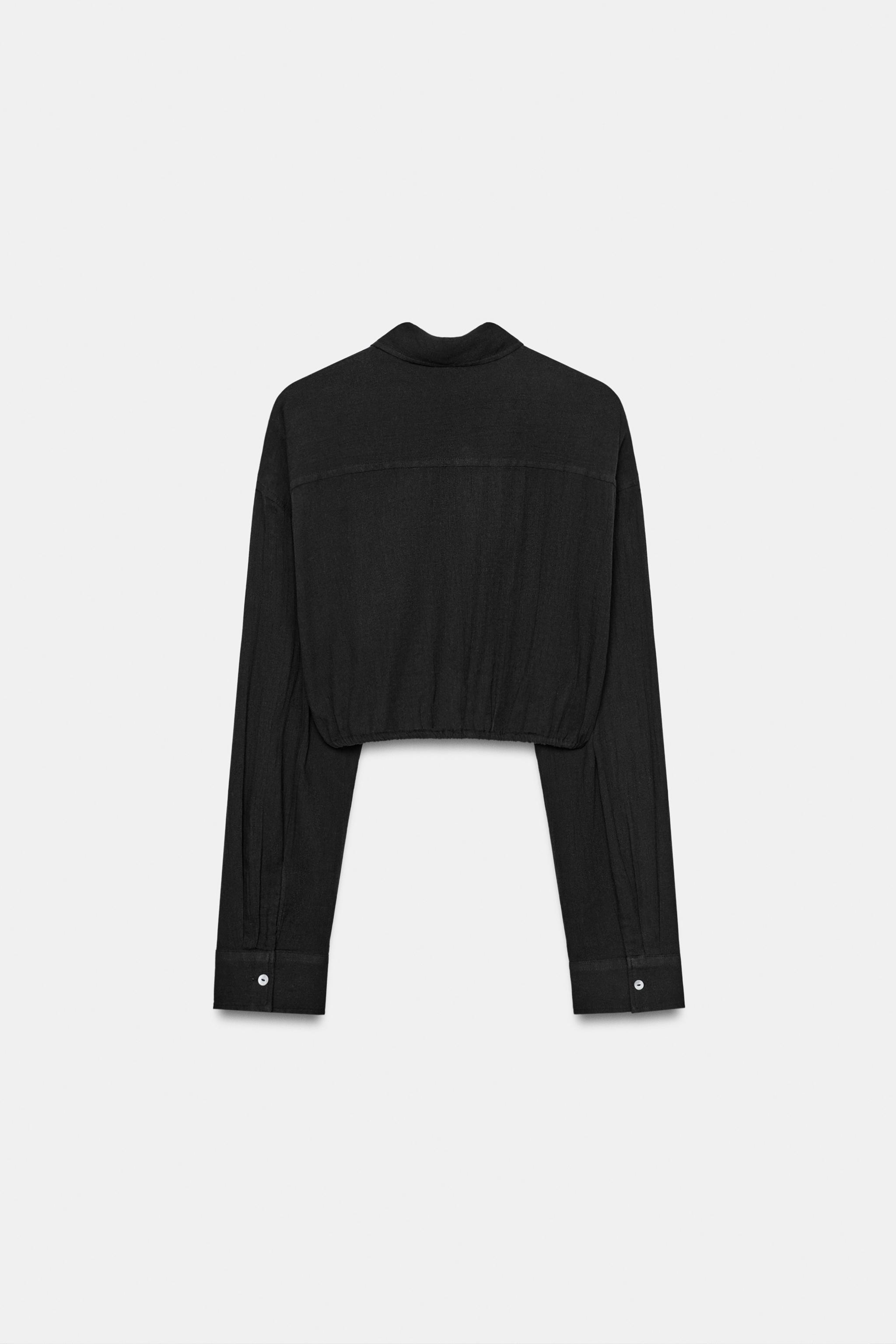Женские рубашки Zara CROPPED POLKA DOT CHIFFON SHIRT WITH DRAWSTRING — фото 4