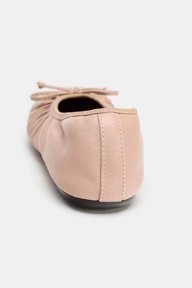 GATHERED LEATHER BALLET FLATS - Pink by Zara - Image 5