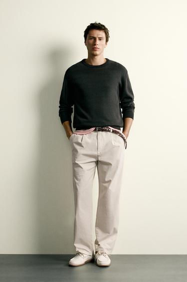 Zara CHINO HLAČE STRAIGHT FIT KROJA S NABORIMA – Ekru – Slika 0