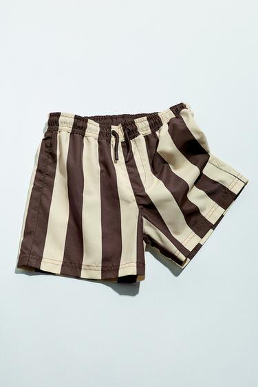 Zara 6-14 歲/條紋游泳短褲 - 淺棕色