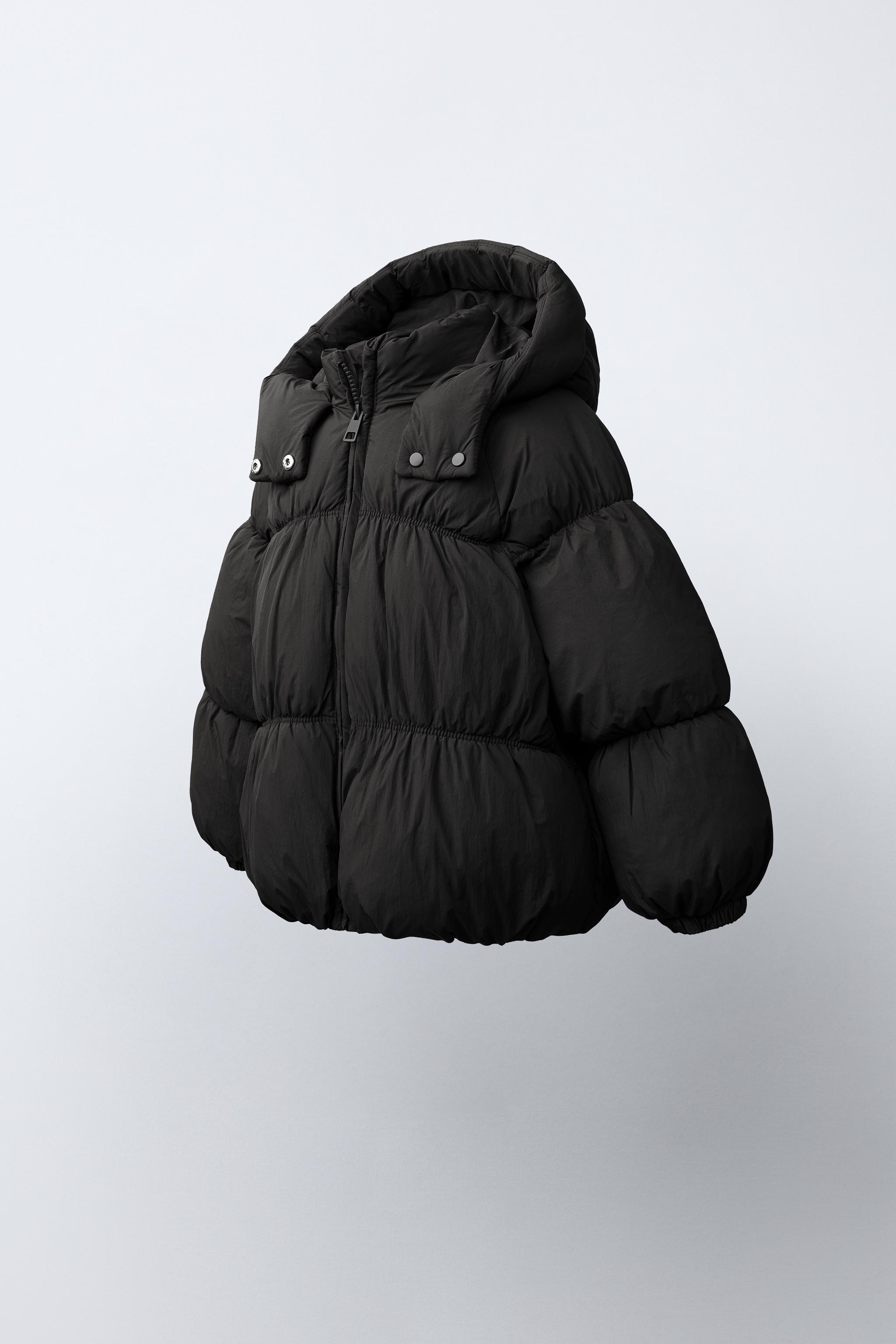 WATER REPELLENT PUFFER COAT — Black