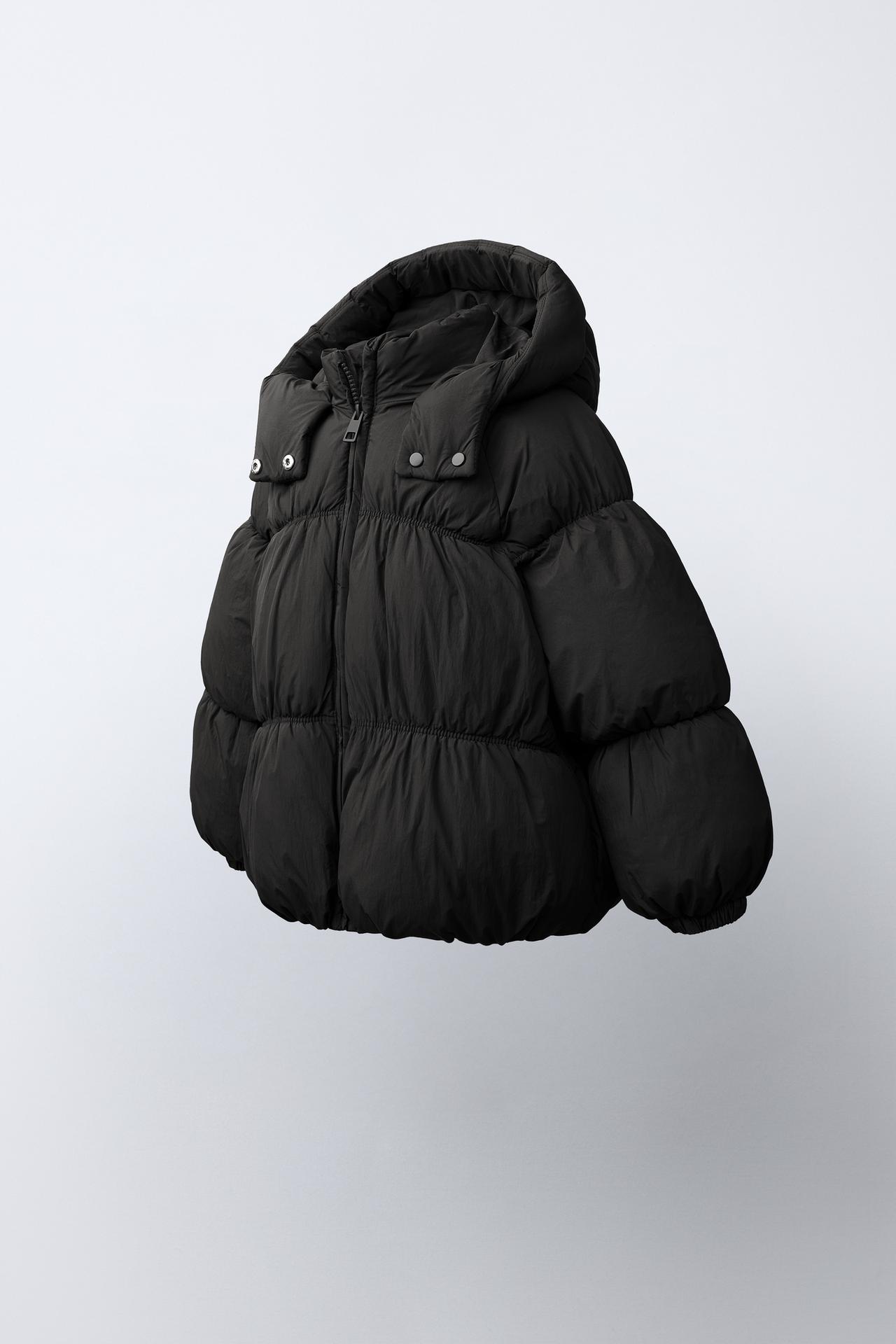 WATER REPELLENT PUFFER COAT — Black