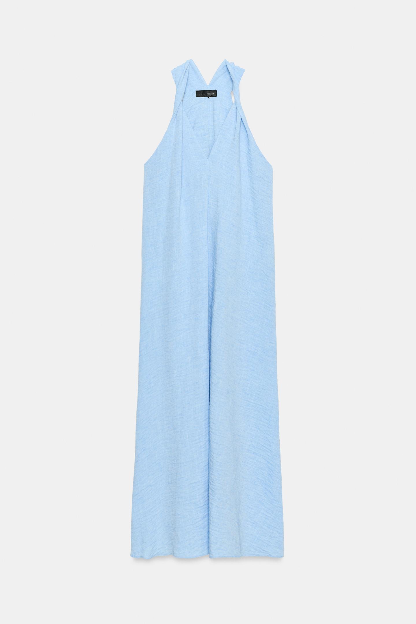 Женское платье Zara Twisted Shoulder Long, цвет: Светлый синий — фото 6