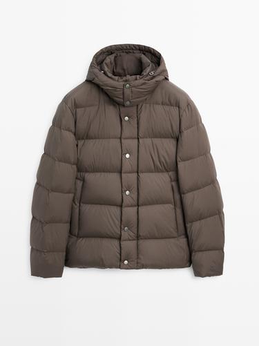 Zara Water-repellent hooded puffer jacket - Black gold