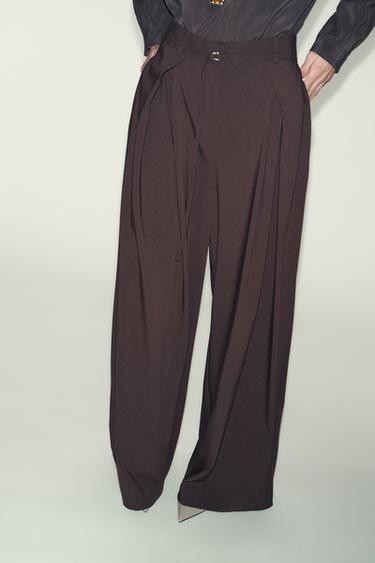PANTALON LARGE AVEC CEINTURE FINE - Marron de Zara - Image 3
