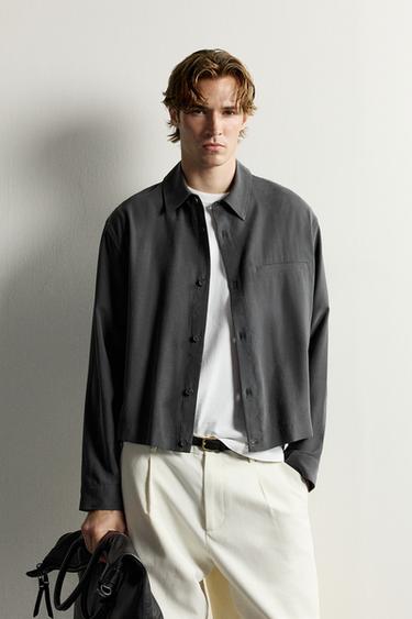 FLUID CROPPED-FIT OVERSHIRT — Gray 1
