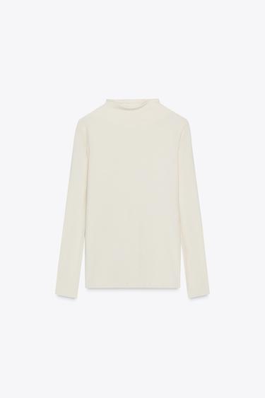 Zara MOCK NECK T-SHIRT - Oyster-white