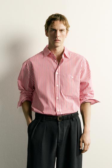 STRIPED BOXY FIT SHIRT - White / Red by Zara
