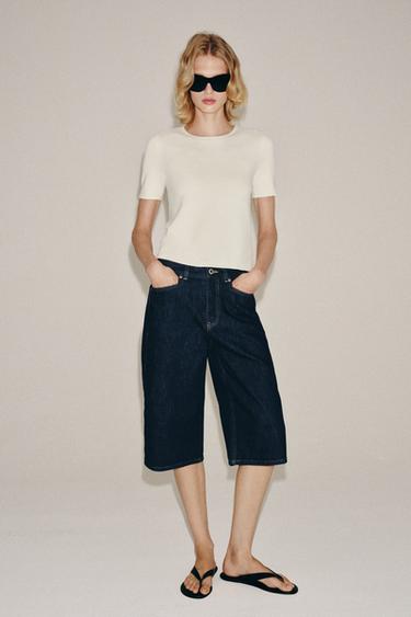 برمودا دنيم بخصر متوسط ZW COLLECTION - أزرق الخاص بـ Zara