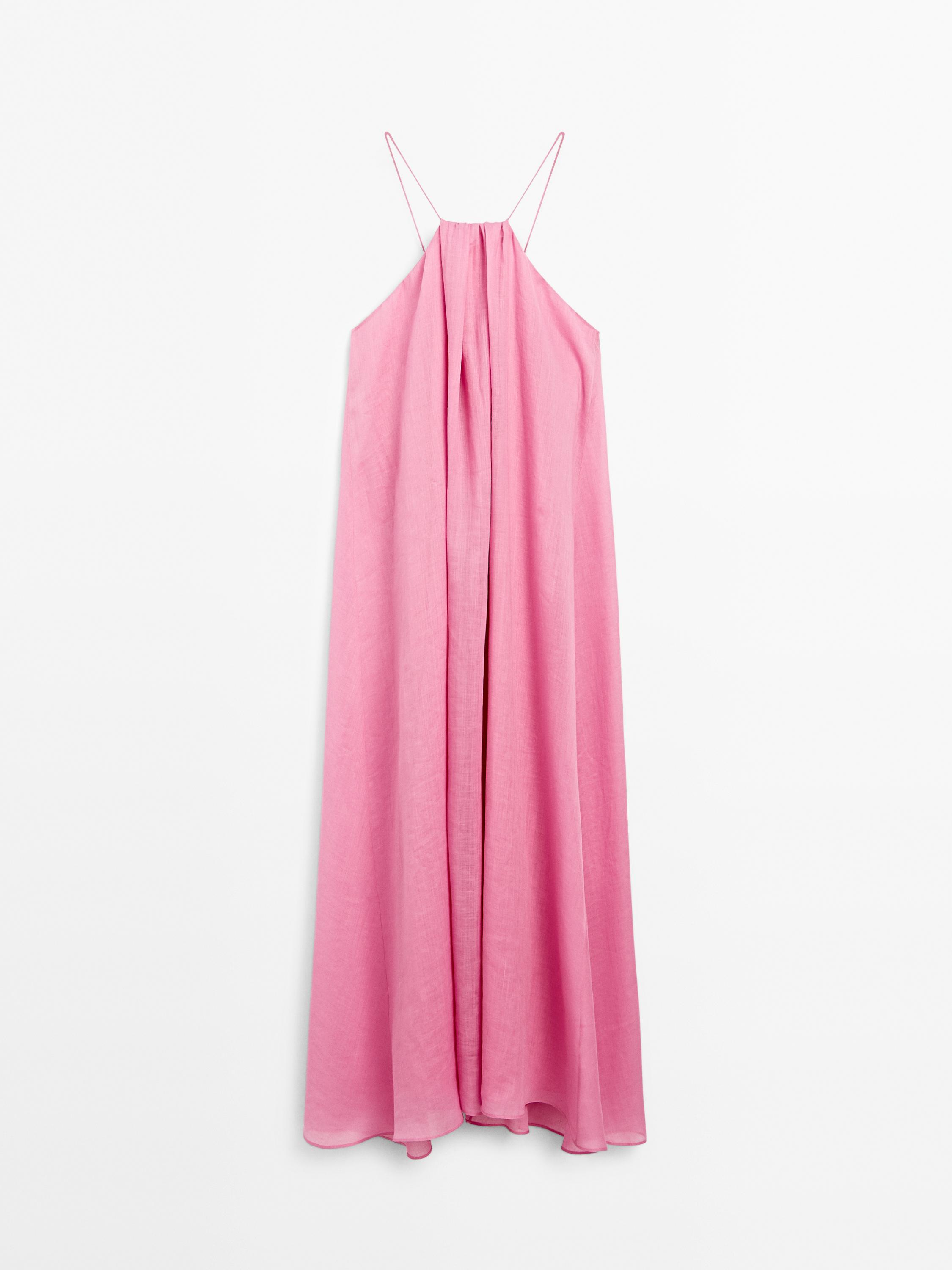 Long gathered halter neck dress - Pink | ZARA United States