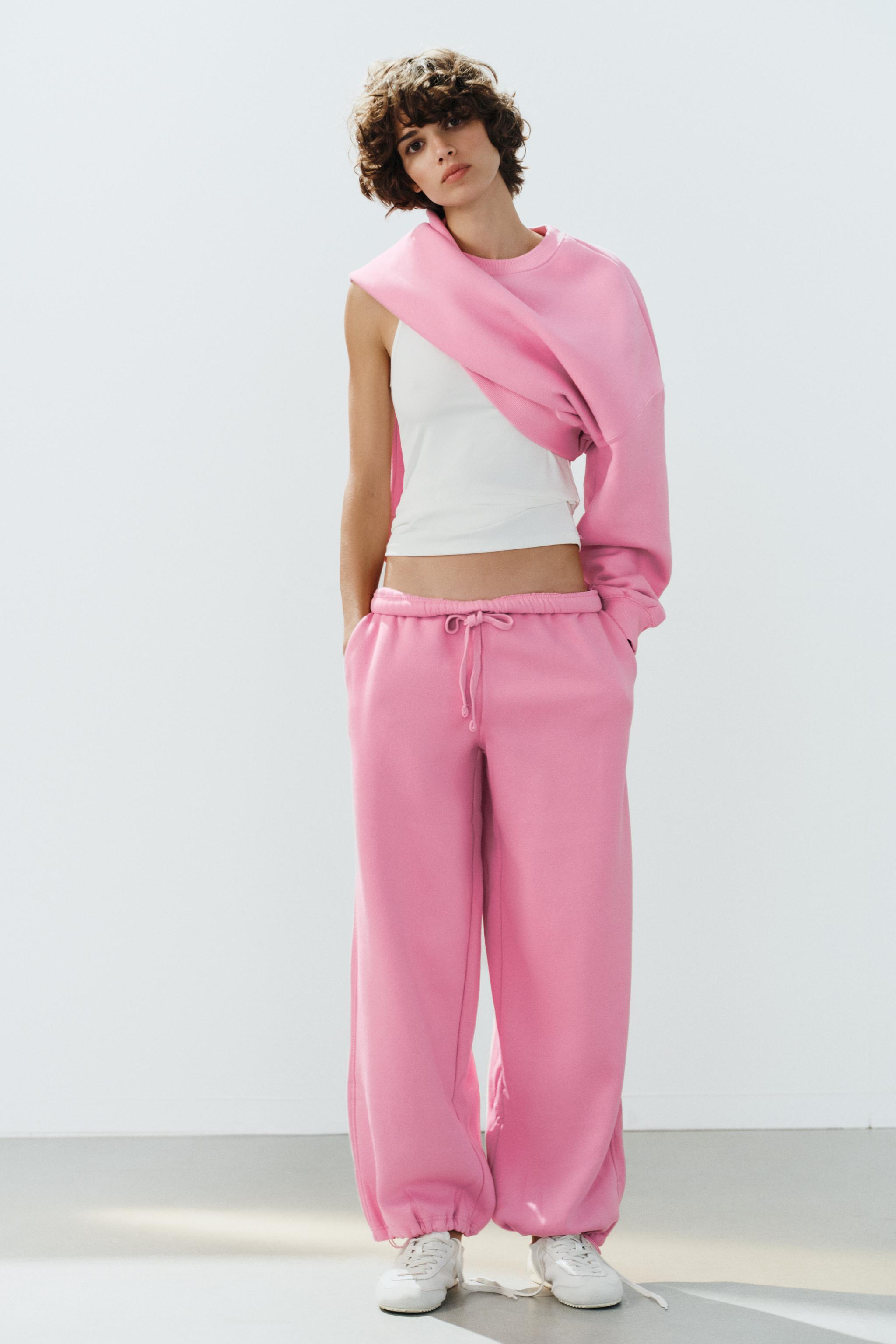 BASIC STRAIGHT-LEG SWEATPANTS WITH ADJUSTABLE HEM — Pink