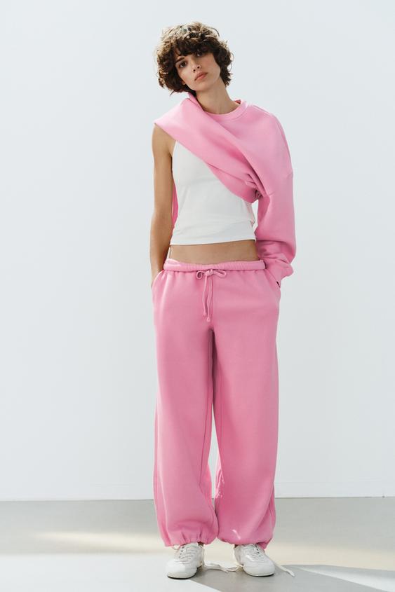 BASIC STRAIGHT PLUSH TROUSERS WITH ADJUSTABLE HEM - Pink by Zara - Image 0