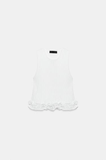 DOUBLE-LAYER KNIT TOP - White by Zara - Image 6