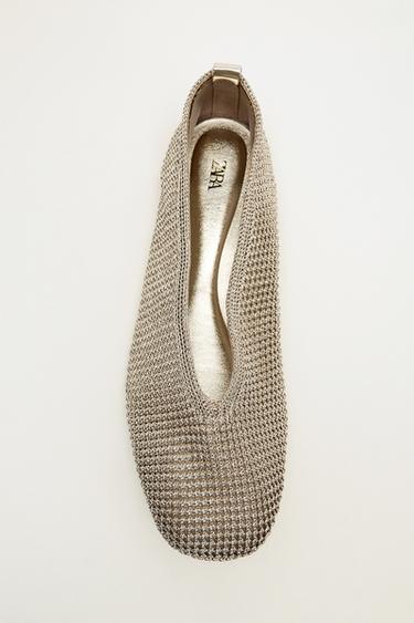 METALLIC BRAIDED BALLET FLATS - Gold by Zara