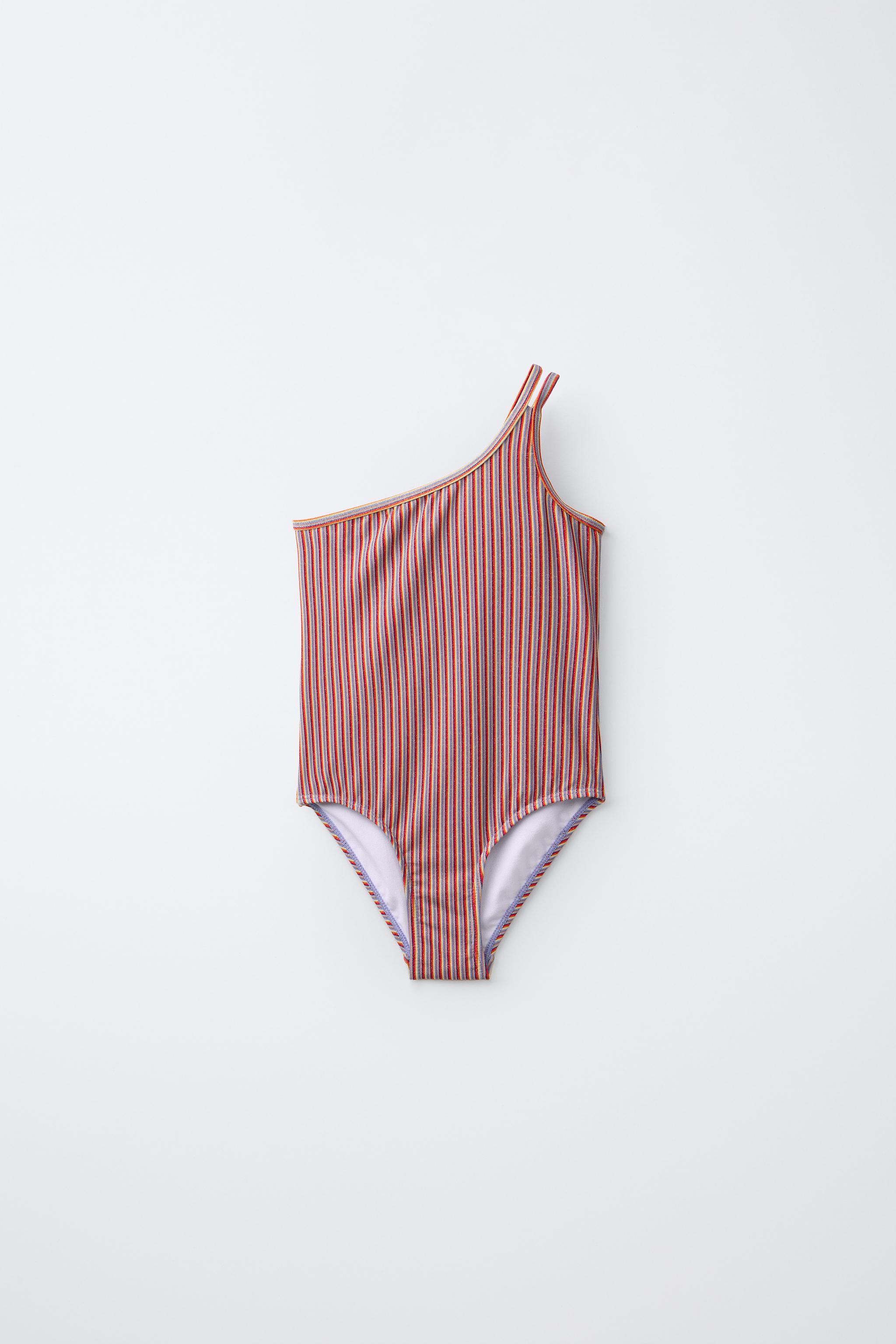 6-14 YEARS / SHINY STRIPED ASYMMETRIC SWIMSUIT