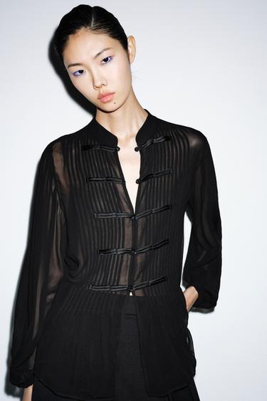 ZW COLLECTION BIB FRONT SHIRT WITH FROG FASTENING - Black de Zara