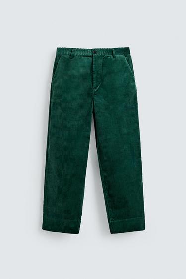 بنطلون بقصّة مريحة من الكوردروي - أخضر by Zara