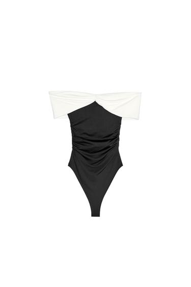 POLYAMIDE BANDEAU BODYSUIT - Black / White by Zara