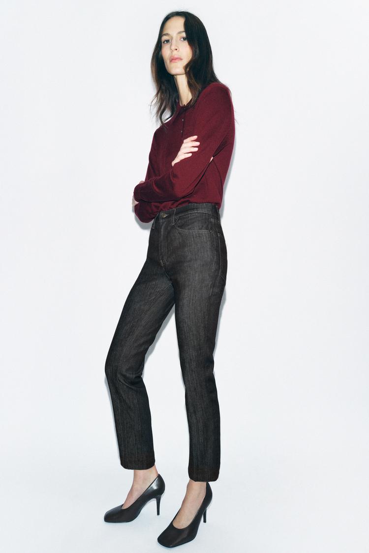 ZW COLLECTION BOOTCUT HIGH-WAIST CROPPED JEANS Brown ZARA