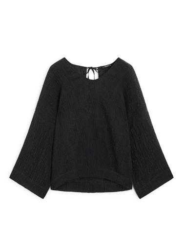 Zara 100% linen waffle-knit flowing blouse - Black
