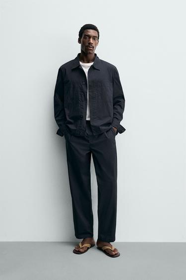 CALÇA STRAIGHT FIT POPELINA - Azul-marinho da Zara - Imagem 0