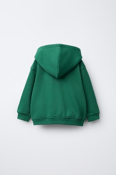 BASIC SLOGAN ZIP-UP HOODIE - Green by Zara - Image 1