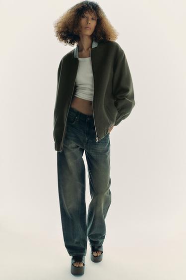 WOOL-BLEND CONTRAST BOMBER JACKET - Khaki by Zara - Image 0