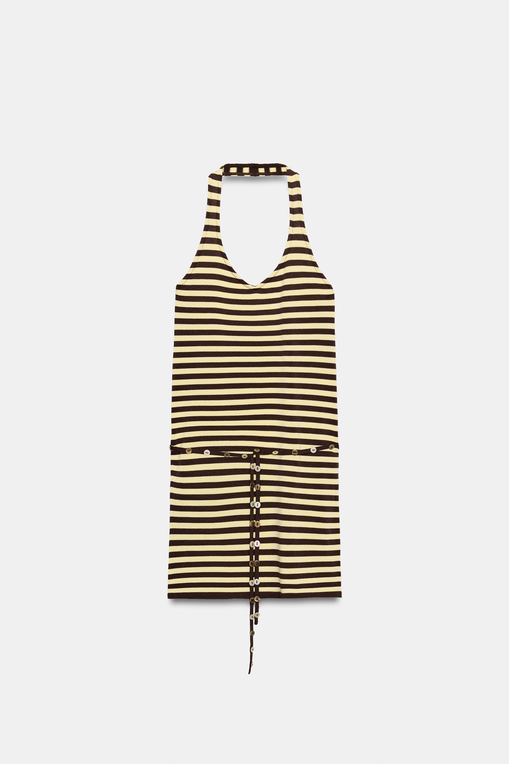 BELTED STRIPED HALTER DRESS