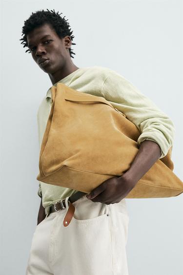 LEATHER HANDBAG WITH BELT DETAIL - Caramel Brown by Zara - Image 1