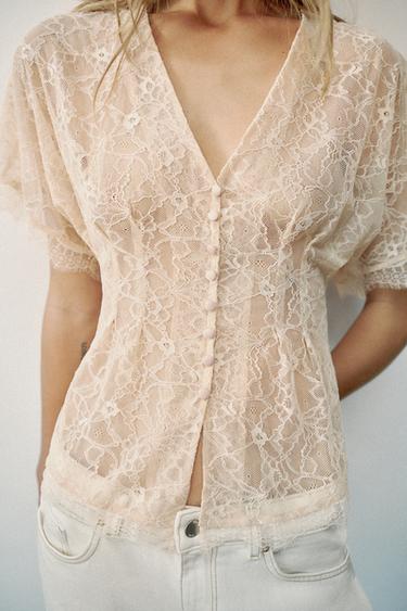 LACE BUTTON TOP — Pastel pink 2