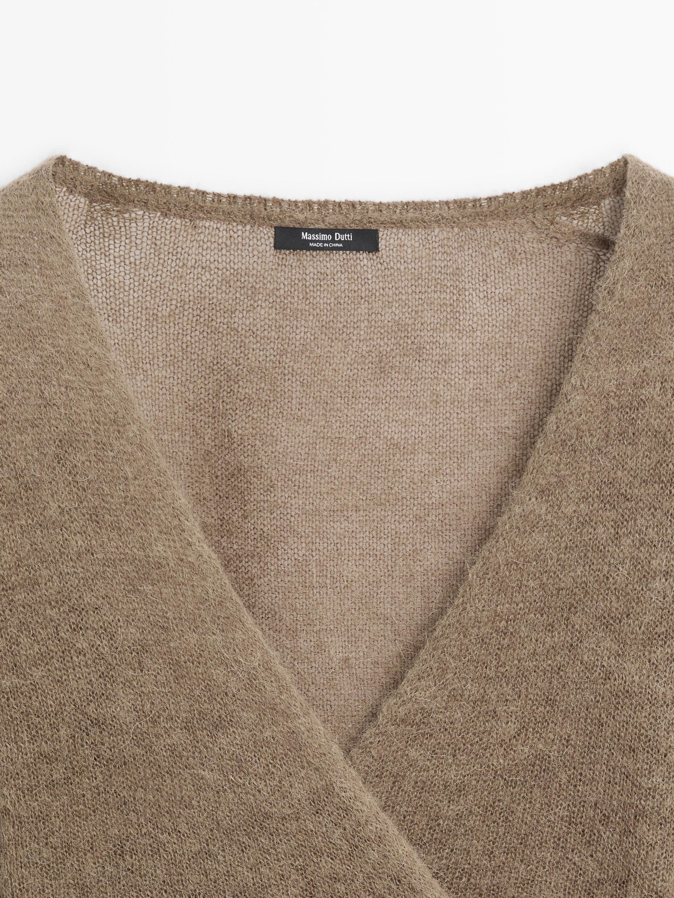 Alpaca blend crossover knit cardigan with tie