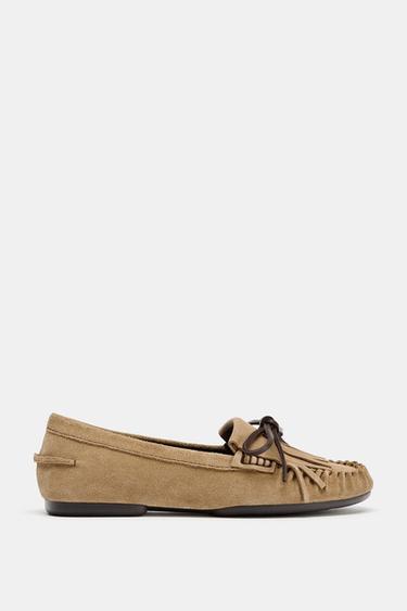 LEATHER LOAFERS WITH KILTIE DETAIL - Beige by Zara - Image 0