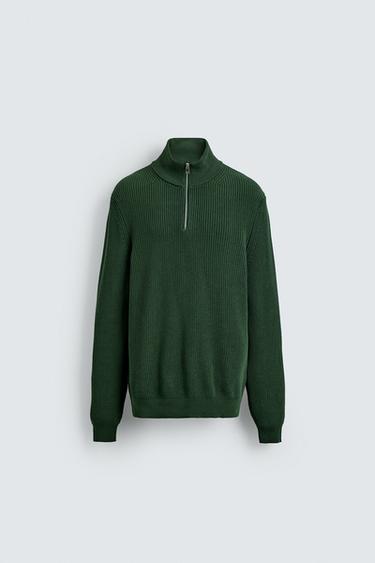 PURL KNIT SWEATER WITH ZIP - Green by Zara
