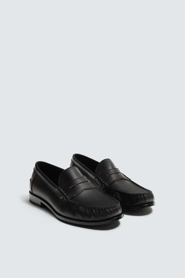 GIÀY MOCCASIN DA ĐAI NGANG - Đen từ Zara
