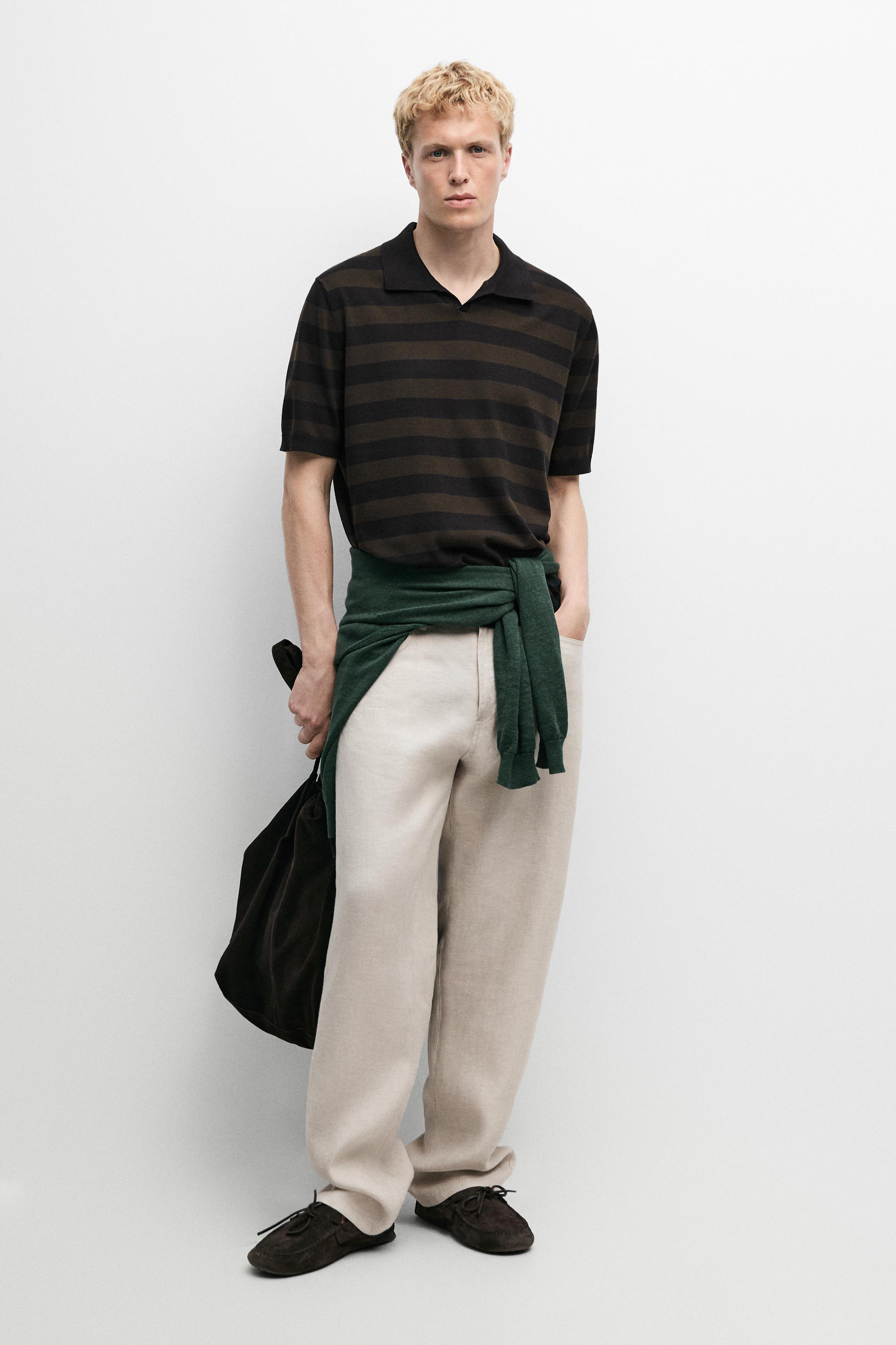 100% cotton striped knit polo shirt