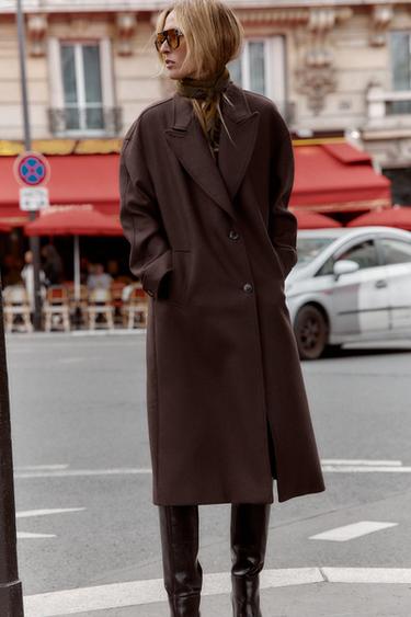 MANTEAU COL COMBINÉ MATIÈRE SYNTHÉTIQUE - Marron de Zara