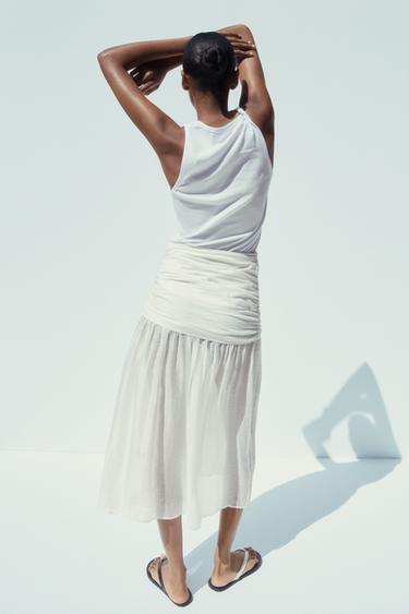 CONTRAST MIDI SKIRT - Ecru by Zara - Image 4