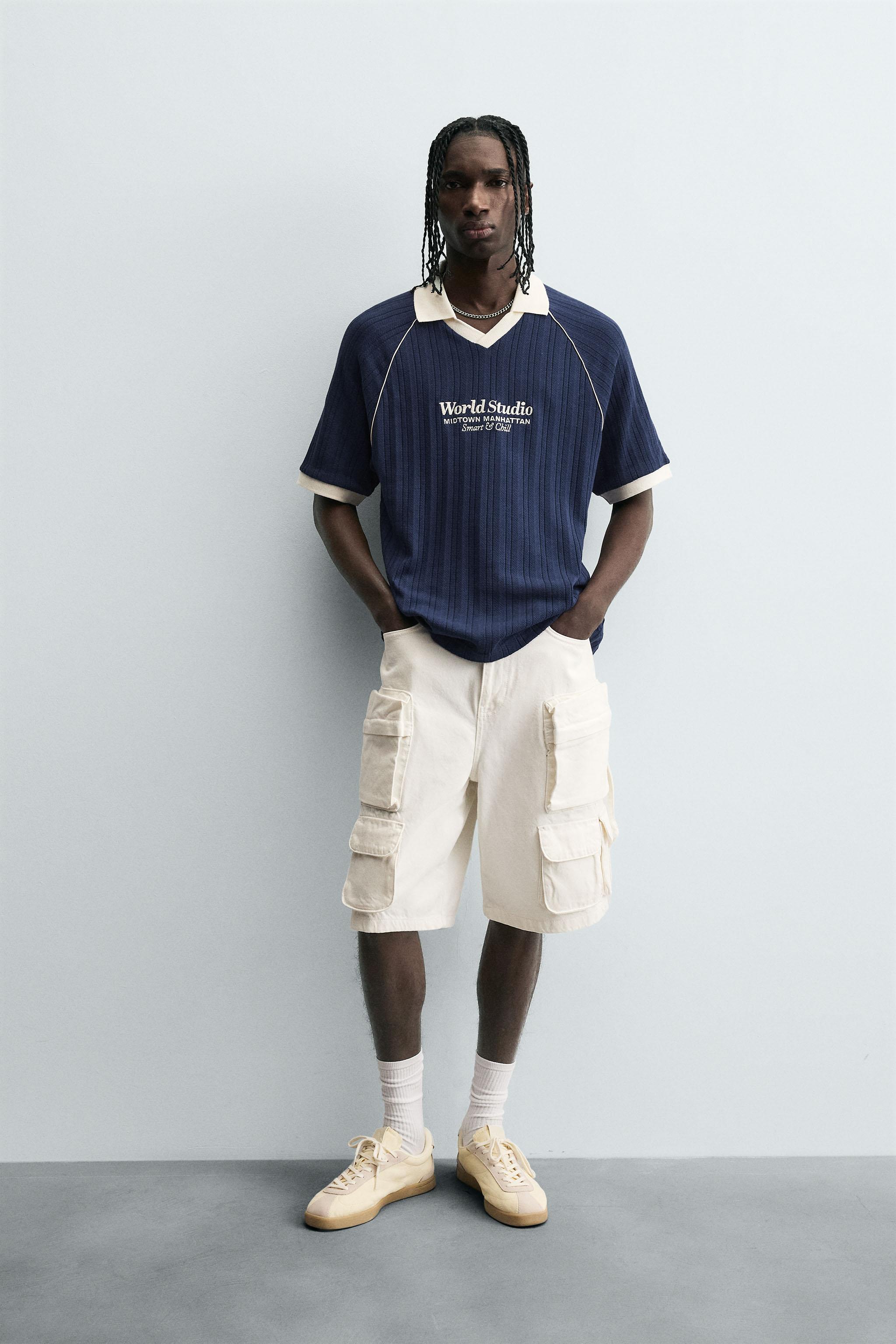 EMBROIDERED JACQUARD POLO SHIRT - Navy blue | ZARA South Africa