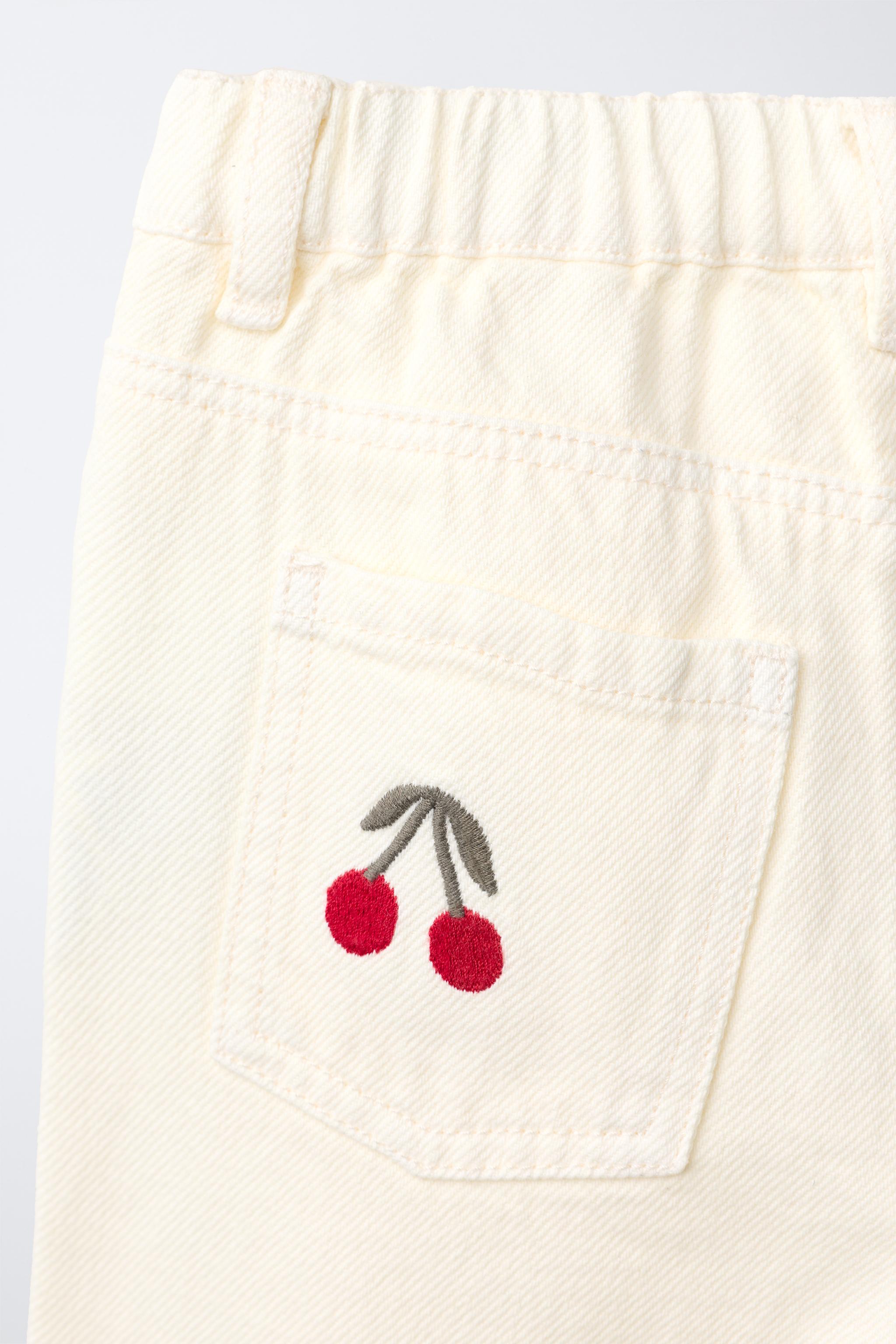 Детские джинсы Zara EMBROIDERED CHERRY TWILL CULOTTES — фото 5