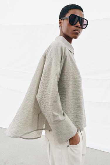 ZW COLLECTION ASYMMETRIC BUTTON-UP SHIRT - Black / White by Zara - Image 4