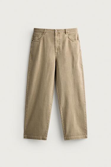 БРЮКИ ИЗ ХЛОПКА И ЛЬНА С ЭФФЕКТОМ ПОТЕРТОСТИ — НАТУРАЛЬНЫЙ СЕРЫЙ от Zara