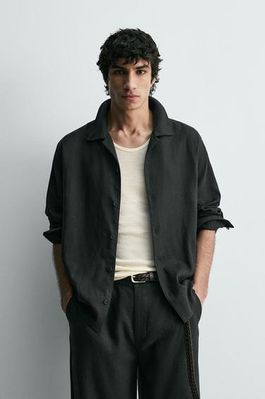 Zara RELAXED FIT LINEN - VISCOSE SHIRT - Black